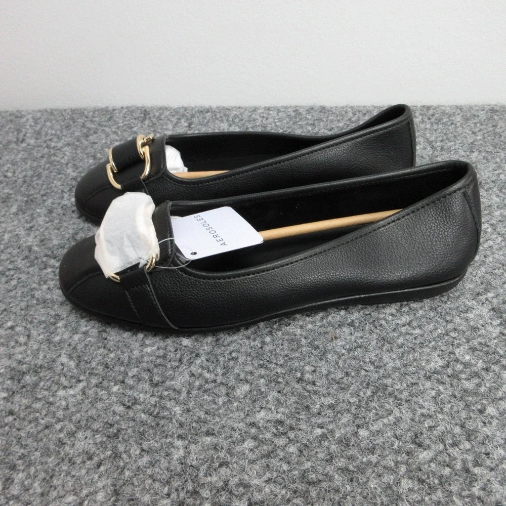 Aerosoles Shoes Womens 10W Black PU Bentley Loafer Flats Buckle Slip On